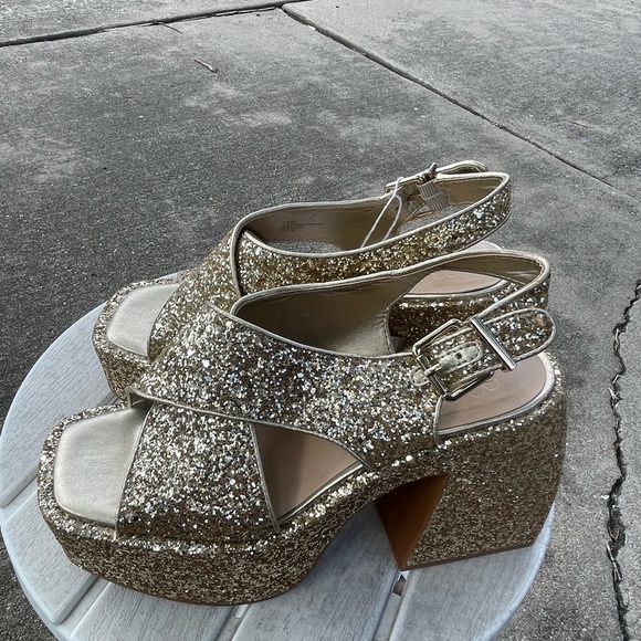 Gianni Bini Sparkling Gold Wedge Sandals - Picture 3 of 5